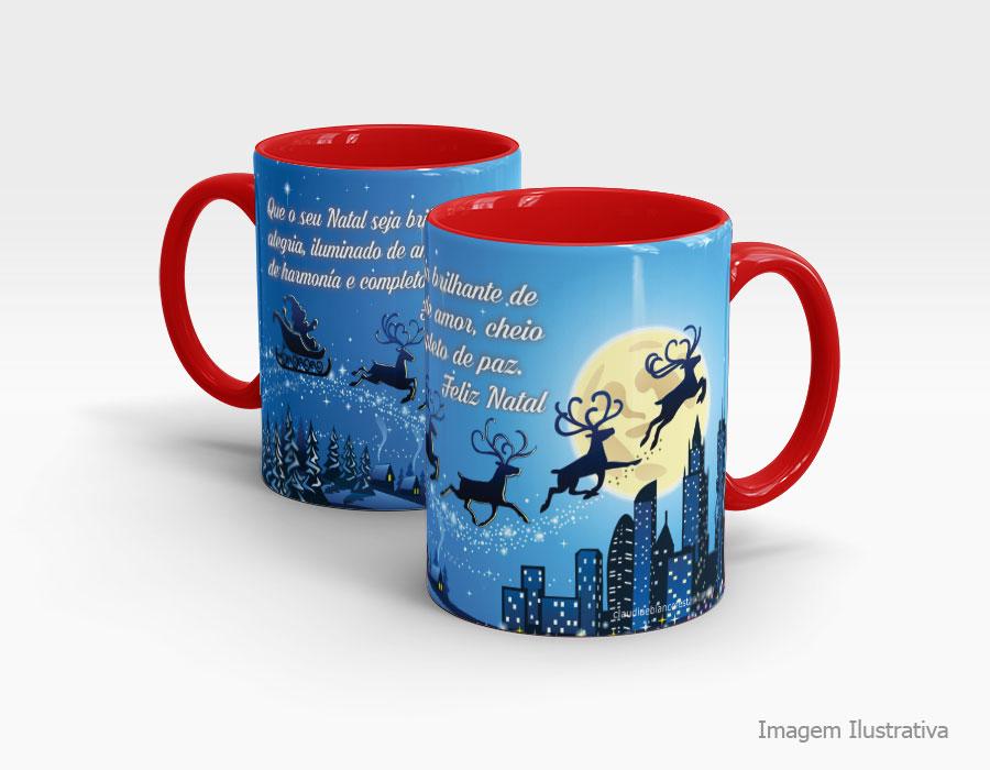 Caneca Feliz Natal Desenho 01 - Interior E Alça Branca