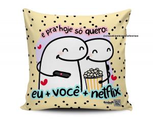 ALMOFADA DIA DOS NAMORADOS - FLORKS EU VOCÊ + NETFLIX Tecido 100% Poliéster (microfibra) 33x30cm Personalizado Frente e Verso Sublimação  