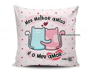 ALMOFADA DIA DOS NAMORADOS - MEU MELHOR AMIGO É O MEU AMOR Tecido 100% Poliéster (microfibra) 33x30cm Personalizado Frente e Verso Sublimação  