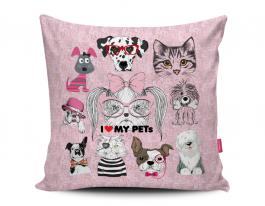 ALMOFADA EU AMO OS PETS Tecido 100% Poliéster (microfibra) 33x30cm Personalizado Frente e Verso Sublimação  