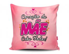 ALMOFADA CORAÇÃO DE MÃE CABE TODOS Tecido 100% Poliéster (microfibra) 33x30cm Personalizado Frente e Verso Sublimação  