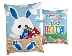 ALMOFADA PÁSCOA - COELHINHO COM BOLSO Tecido 100% Poliéster (microfibra) 20X30cm Personalizado Frente e Verso Sublimação  