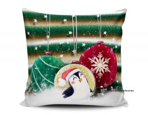 ALMOFADA - PINGUIN DE NATAL Tecido 100% Poliéster (microfibra) 33x30cm Personalizado Frente e Verso Sublimação  