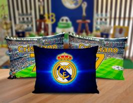 ALMOFADA KIDS - REAL MADRID Tecido 100% Poliéster (oxford) 30x20cm Personalizado Frente e Verso Sublimação  