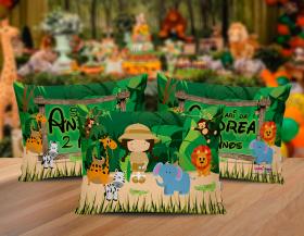 ALMOFADA KIDS - SAFARI MENINA Tecido 100% Poliéster (oxford) 30x20cm Personalizado Frente e Verso Sublimação  