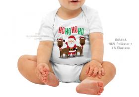 body infantil feliz natal ho ho ho ho Tecido ribana 96% poliéster + 4% elastano Estampa Colorida  Sublimação  