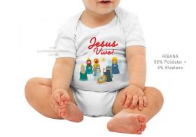 body infantil jesus vive! Tecido ribana 96% poliéster + 4% elastano Estampa Colorida  Sublimação  