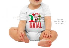 body infantil meu primeiro natal Tecido ribana 96% poliéster + 4% elastano Estampa Colorida  Sublimação  