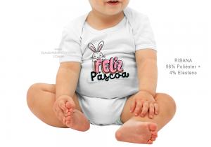 body infantil feliz páscoa 6 Tecido ribana 96% poliéster + 4% elastano Estampa Colorida  Sublimação  