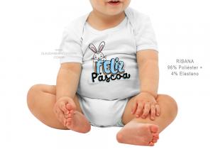body infantil feliz páscoa 7 Tecido ribana 96% poliéster + 4% elastano Estampa Colorida  Sublimação  