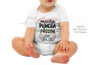 body infantil minha primeira páscoa 1 Tecido ribana 96% poliéster + 4% elastano Estampa Colorida  Sublimação  