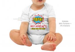 body infantil papai meu herói nr. 1 Tecido ribana 96% poliéster + 4% elastano Estampa Colorida  Sublimação  