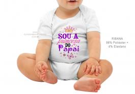 body infantil sou a princesa do papai Tecido ribana 96% poliéster + 4% elastano Estampa Colorida  Sublimação  