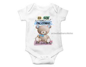 body infantil sou um pacotinho de amor Tecido ribana 96% poliéster + 4% elastano Estampa Colorida  Sublimação  