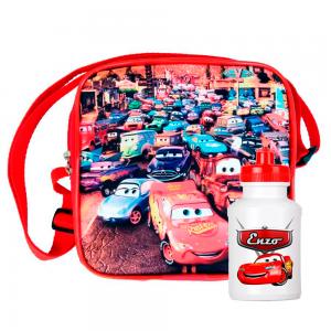 BOLSA ALÇA REGULÁVEL 15x15CM + SQUEEZE 300ML Tecido 100% Poliéster L15 x A15 x P10cm   Costura Artesanal Squeeze Plástica 300ml Personalizado Adesivo Vinil
