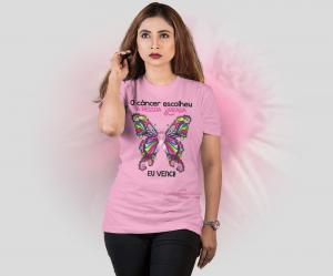 CAMISETA O CÂNCER ESCOLHEU A PESSOA ERRADA Tecido Poliéster Estampa Colorida A3  Sublimação  