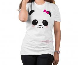 Camiseta temática panda rosa lacinho