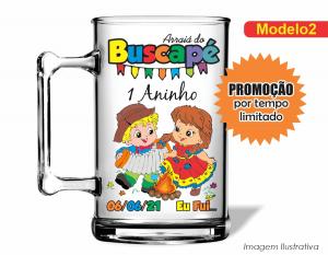 CANECA ACRÍLICA ARRAIÁ - ARRAIÁ DO BUSCAPÉ Poliestireno  Frente colorido Impressão no Adesivo Vinil   