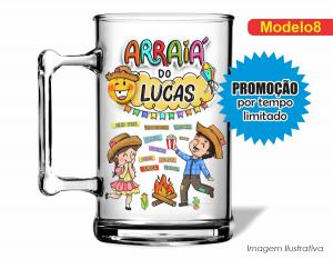 CANECA ACRÍLICA ARRAIÁ - ARRAIÁ DO LUCAS Poliestireno  Frente colorido Impressão no Adesivo Vinil   