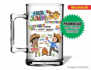 CANECA ACRÍLICA ARRAIÁ - FESTA JUNINA Poliestireno  Frente colorido Impressão no Adesivo Vinil   