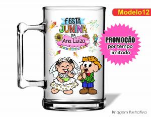 CANECA ACRÍLICA ARRAIÁ - FESTA JUNINA DA MÔNICA E CEBOLINHA Poliestireno  Frente colorido Impressão no Adesivo Vinil   