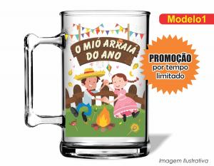 CANECA ACRÍLICA ARRAIÁ - MIÓ ARRAIÁ DO ANO Poliestireno  Frente colorido Impressão no Adesivo Vinil   