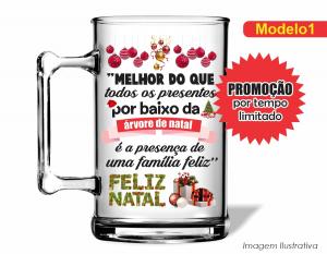 CANECA ACRÍLICA FESTAS FIM DE ANO - NATAL Poliestireno  Frente colorido Impressão no Adesivo Vinil  