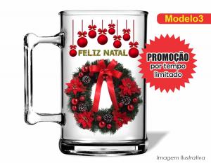 CANECA ACRÍLICA FESTAS FIM DE ANO - NATAL Poliestireno  Frente colorido Impressão no Adesivo Vinil  