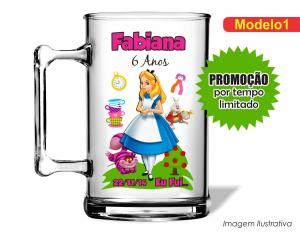 CANECA ACRÍLICA INFANTIL - ALICE Poliestireno  Frente colorido Impressão no Adesivo Vinil   