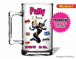 CANECA ACRÍLICA INFANTIL - BATGIRL Poliestireno  Frente colorido Impressão no Adesivo Vinil   