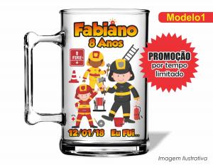 CANECA ACRÍLICA INFANTIL - BOMBEIRO Poliestireno  Frente colorido Impressão no Adesivo Vinil   