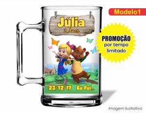 CANECA ACRÍLICA INFANTIL - CAICHINHOS DOURADINHOS E O URSO Poliestireno  Frente colorido Impressão no Adesivo Vinil   