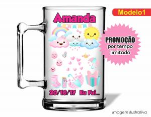 CANECA ACRÍLICA INFANTIL - CHUVA DE BENÇÃO Poliestireno  Frente colorido Impressão no Adesivo Vinil   