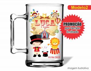 CANECA ACRÍLICA INFANTIL - CIRCO Poliestireno  Frente colorido Impressão no Adesivo Vinil   