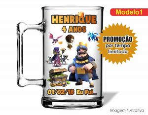 CANECA ACRÍLICA INFANTIL - CLASH ROYALE Poliestireno  Frente colorido Impressão no Adesivo Vinil   