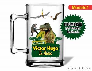 CANECA ACRÍLICA INFANTIL - DINOSSAUROS Poliestireno  Frente colorido Impressão no Adesivo Vinil   