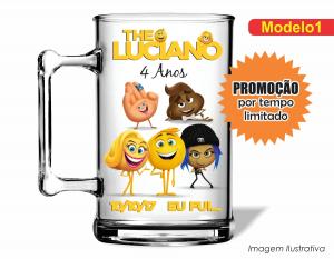 CANECA ACRÍLICA INFANTIL - EMOJI Poliestireno  Frente colorido Impressão no Adesivo Vinil   