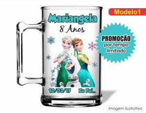 CANECA ACRÍLICA INFANTIL - FROZEN FEVER Poliestireno  Frente colorido Impressão no Adesivo Vinil   