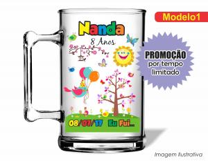 CANECA ACRÍLICA INFANTIL - JARDIM ENCANTADO Poliestireno  Frente colorido Impressão no Adesivo Vinil   