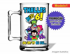 CANECA ACRÍLICA INFANTIL - JOVENS TITANS Poliestireno  Frente colorido Impressão no Adesivo Vinil   