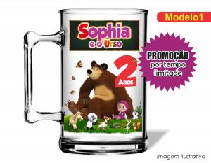 CANECA ACRÍLICA INFANTIL - MASHA E O URSO Poliestireno  Frente colorido Impressão no Adesivo Vinil   