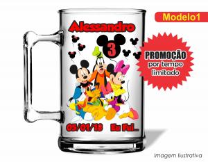 CANECA ACRÍLICA INFANTIL - MICKEY TURMA Poliestireno  Frente colorido Impressão no Adesivo Vinil   