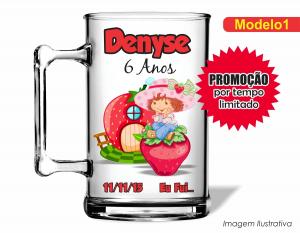 CANECA ACRÍLICA INFANTIL - MORANGUINHO Poliestireno  Frente colorido Impressão no Adesivo Vinil   