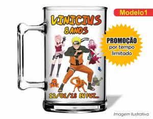 CANECA ACRÍLICA INFANTIL - NARUTO Poliestireno  Frente colorido Impressão no Adesivo Vinil   