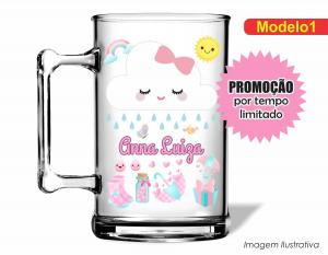 CANECA ACRÍLICA INFANTIL - NUVEM DE AMOR MENINA Poliestireno  Frente colorido Impressão no Adesivo Vinil   