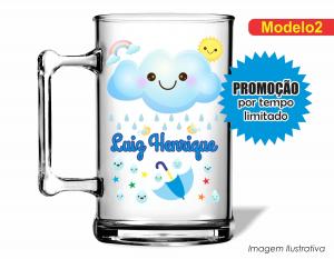 CANECA ACRÍLICA INFANTIL - NUVEM DE AMOR MENINO Poliestireno  Frente colorido Impressão no Adesivo Vinil   