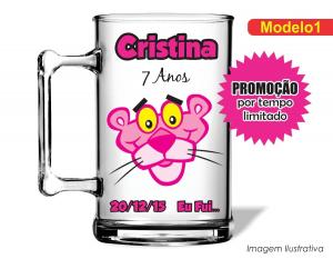 CANECA ACRÍLICA INFANTIL - PANTERA COR DE ROSA Poliestireno  Frente colorido Impressão no Adesivo Vinil  
