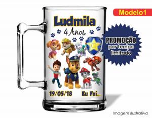 CANECA ACRÍLICA INFANTIL - PATRULHA CANINA CHASE Poliestireno  Frente colorido Impressão no Adesivo Vinil   