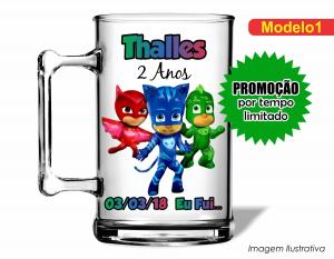 CANECA ACRÍLICA INFANTIL - PJ MASKS Poliestireno  Frente colorido Impressão no Adesivo Vinil   