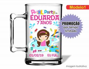 CANECA ACRÍLICA INFANTIL - POOL PARY MENINA Poliestireno  Frente colorido Impressão no Adesivo Vinil   